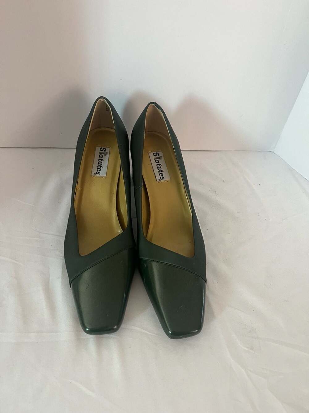 Vintage Slatters Women’s Size 7 Green Square Toe Block Heel Pumps Germany